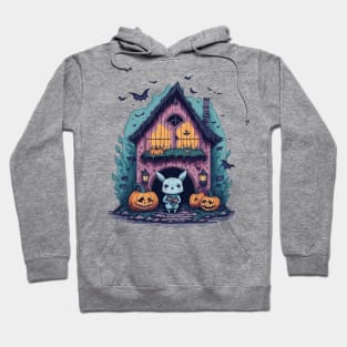 Cute Bunny in Scary Halloween house Hoodie